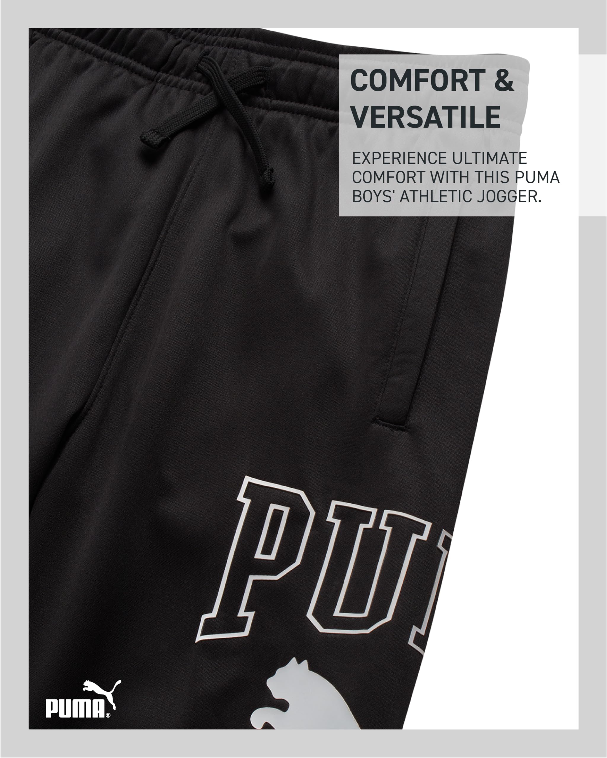 PUMA Boys' Jogger Pants - Soft Performance Fleece Athletic Jogger Sweatpants for Boys (8-20), Size 8, Black/White