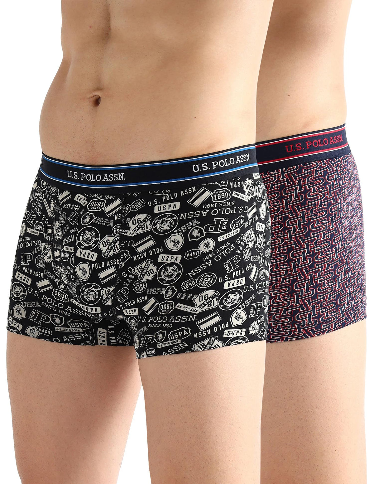U.S. Polo Assn. Mens Elasticized Waist Printed Underwear Trunks  Pack Of 2 (BlackNavy S)