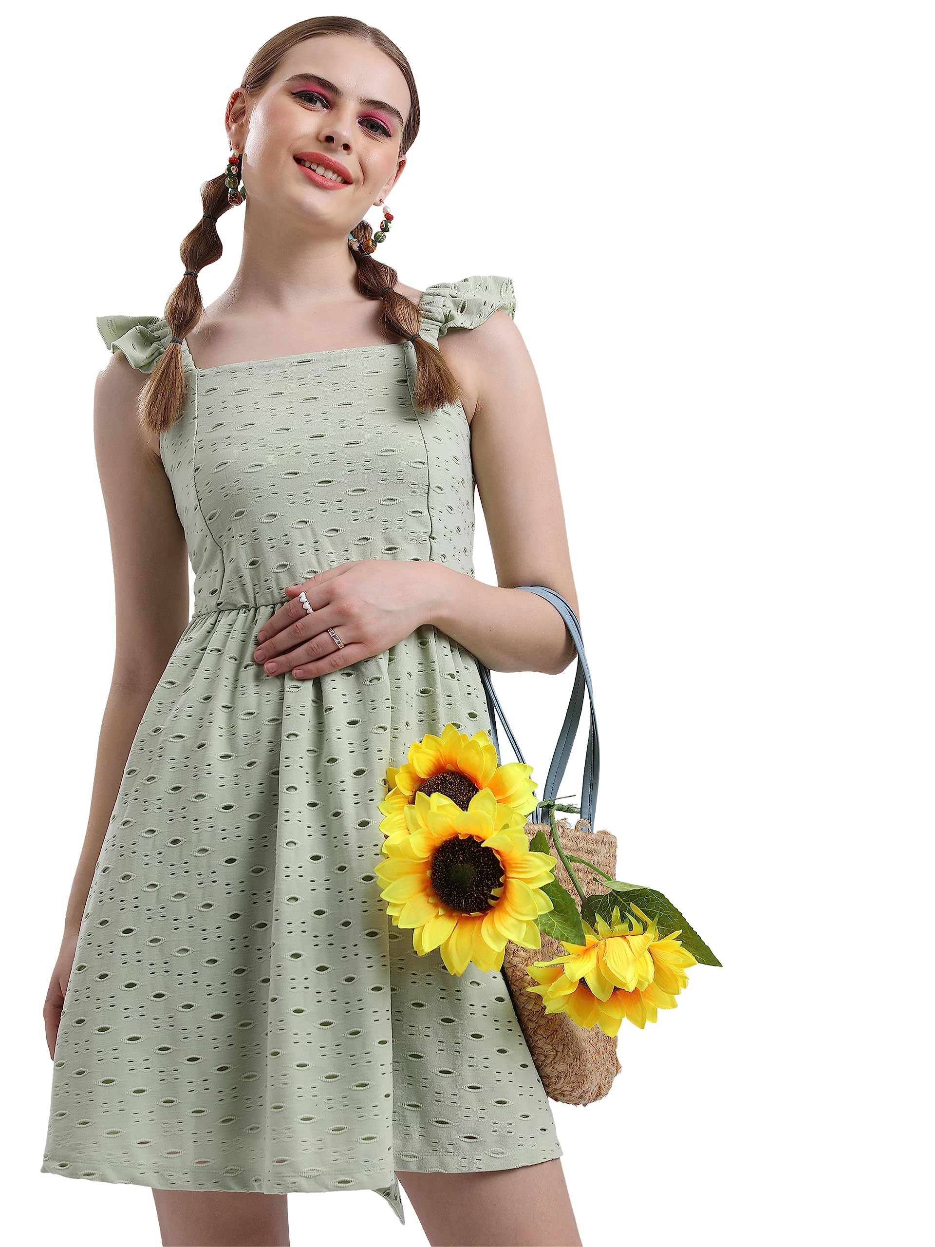 Ketch Polyester Blend Womens Western Casual Fit Dress Standard Length (Khj6000264_Olive_M)