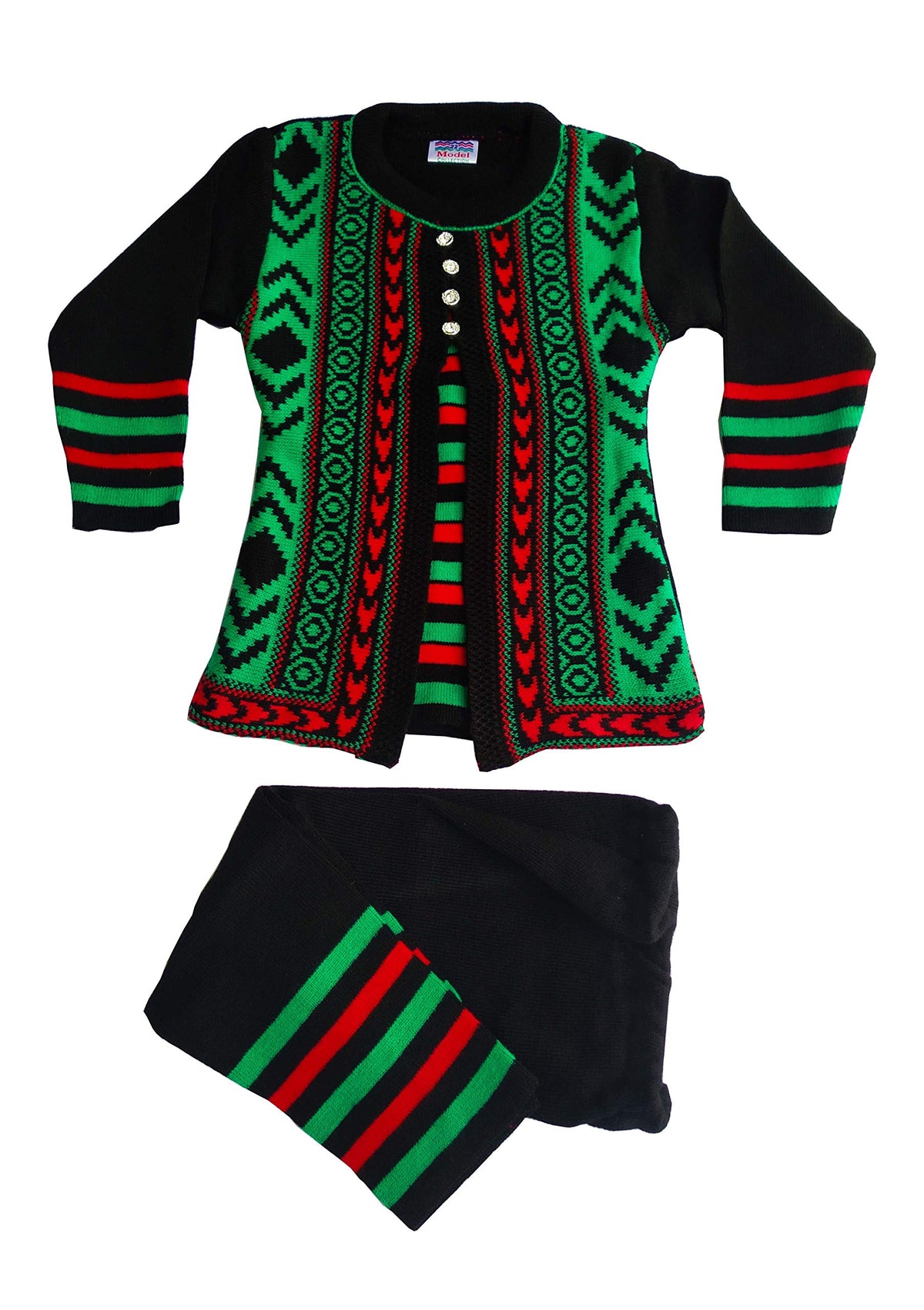 Kuku Hosiery Girlish Woolen pajami Suit(Black, Size:22) 22