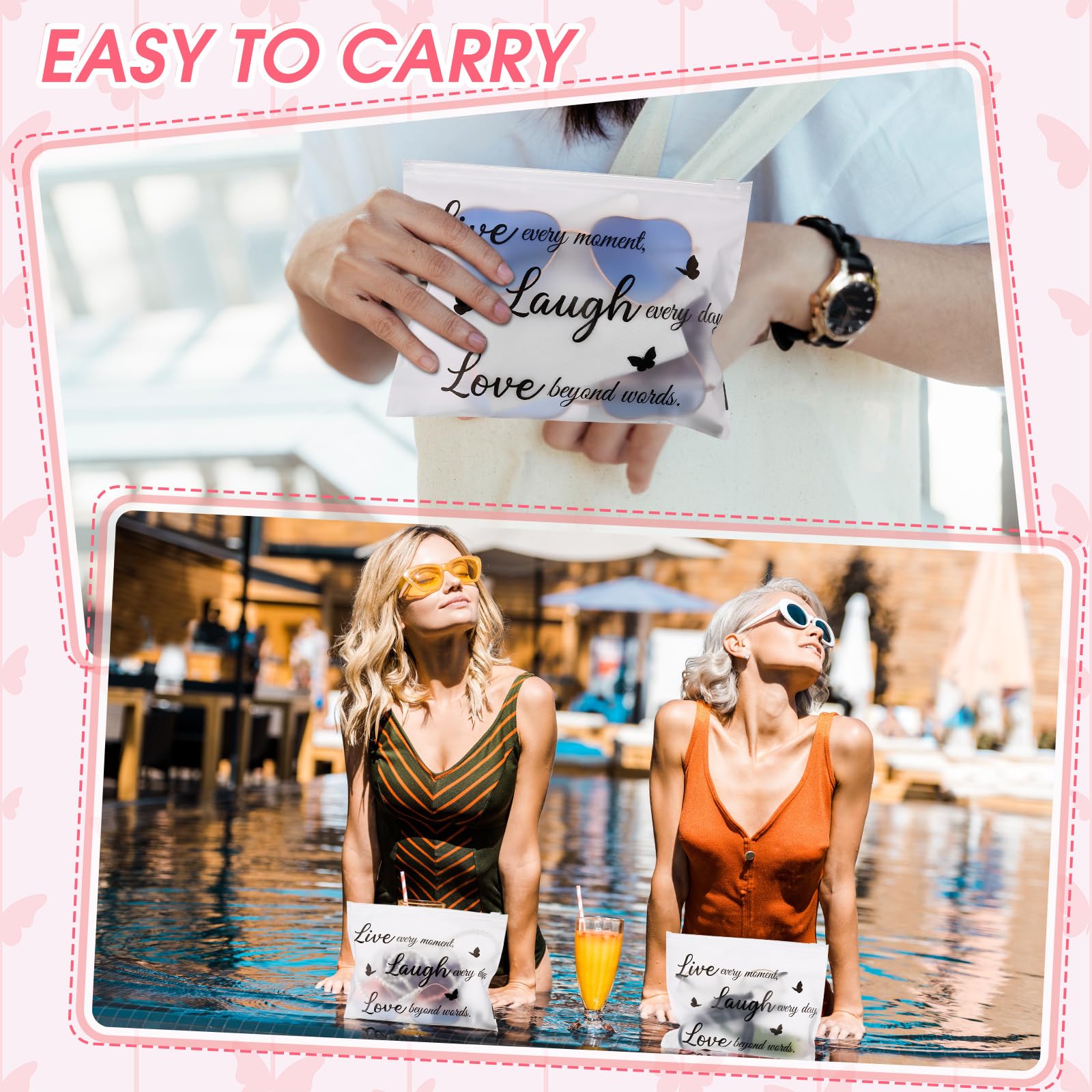 100 Pcs Inspirational Gifts for Girls Women Travel Cheer Makeup Bag Bulk Loved Quotes Cosmetic Bags with Zipper Thank You Encour