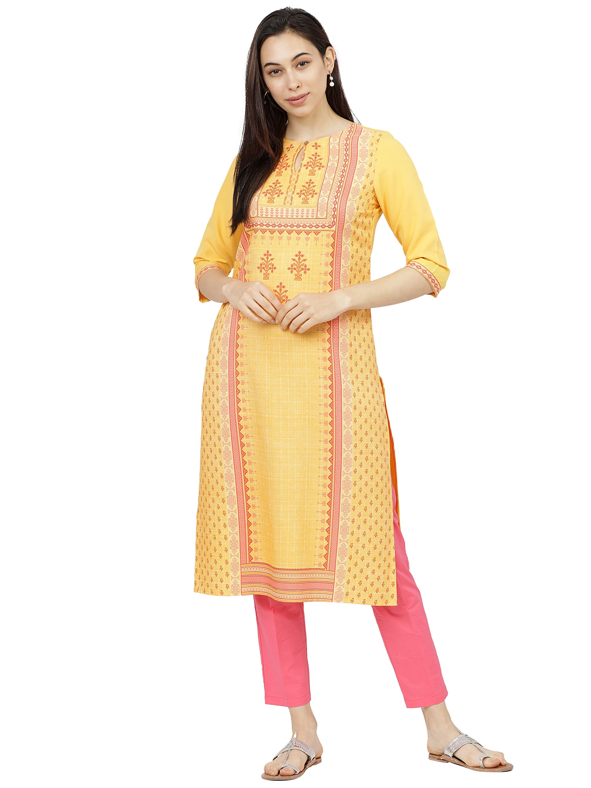 Ketch WomenS Polyester Regular Fit Fashion Kurta Vest (Khku000059_Yellow, Medium