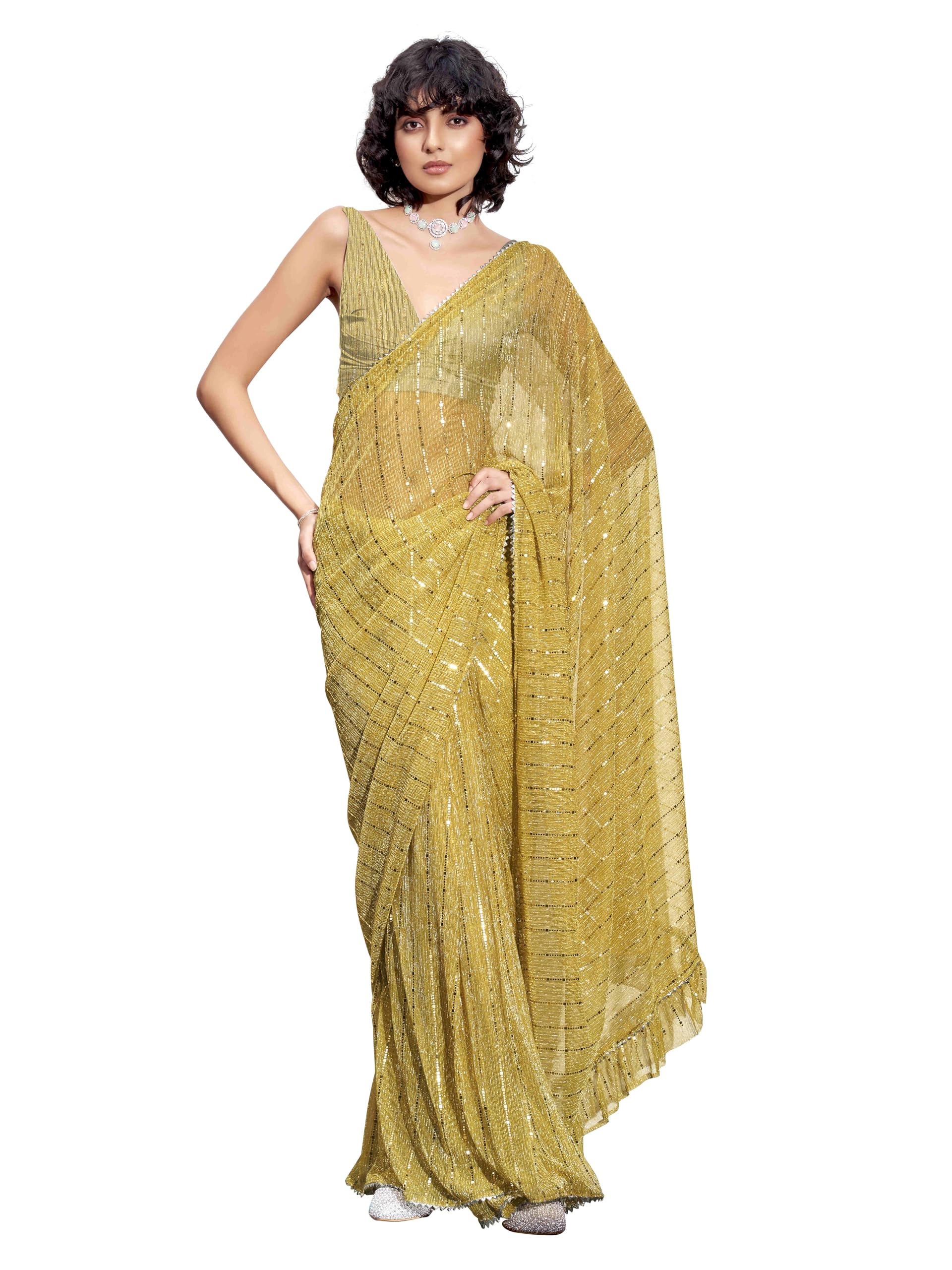 Womanista WomenS Women Ready To Wear Saree Ll Women Lycra Saree Ll Women Pre Draped Saree Ll Women One Minute Saree Ll Un-Stitc