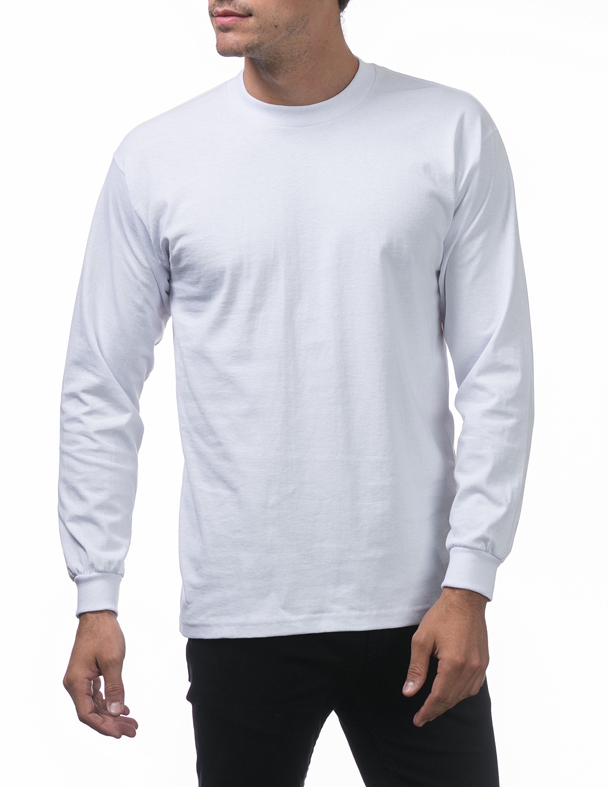 Pro Club Men's 3-Pack Heavyweight Cotton Long Sleeve Crew Neck T-Shirt, White, X-Large