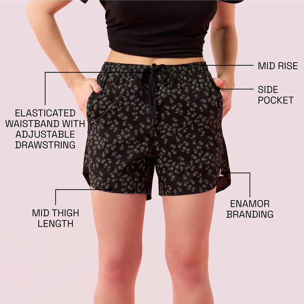 Enamor Womens Boxer Shorts (E7A1_Black Floral Print