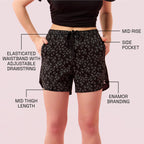 Enamor Womens Boxer Shorts (E7A1_Black Floral Print
