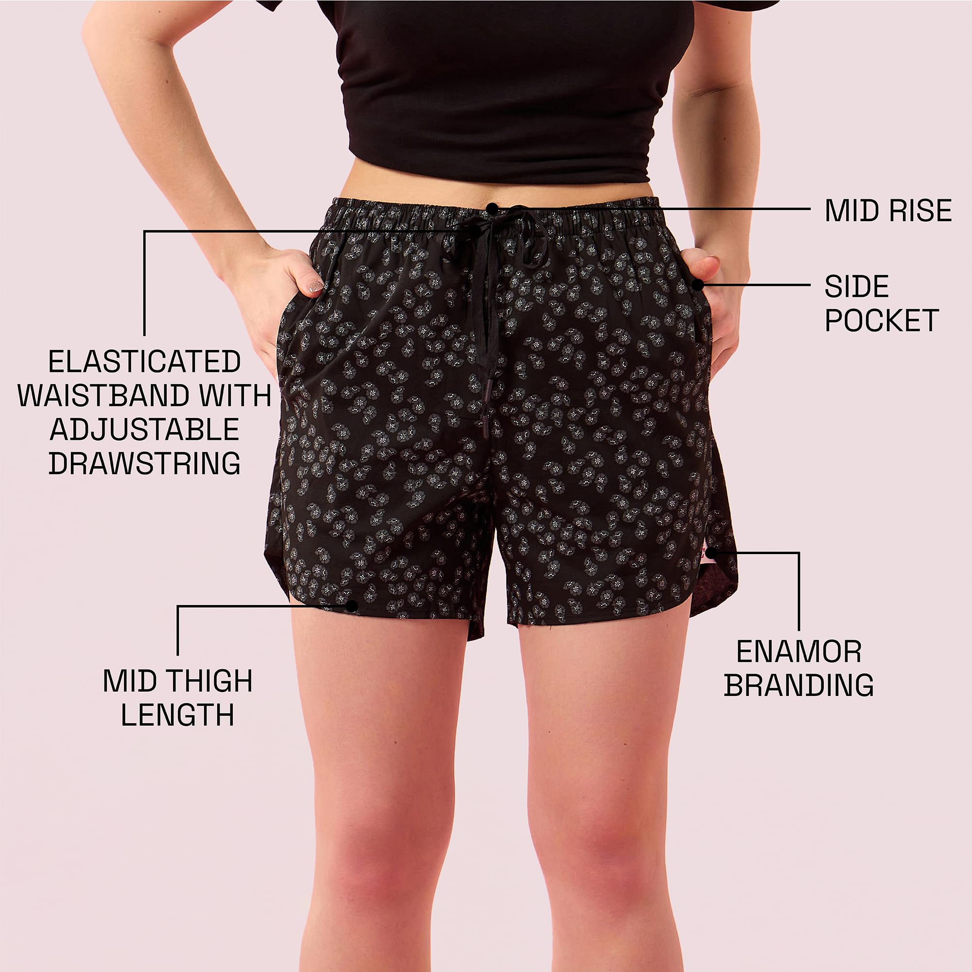 Enamor Womens Boxer Shorts (E7A1_Black Floral Print