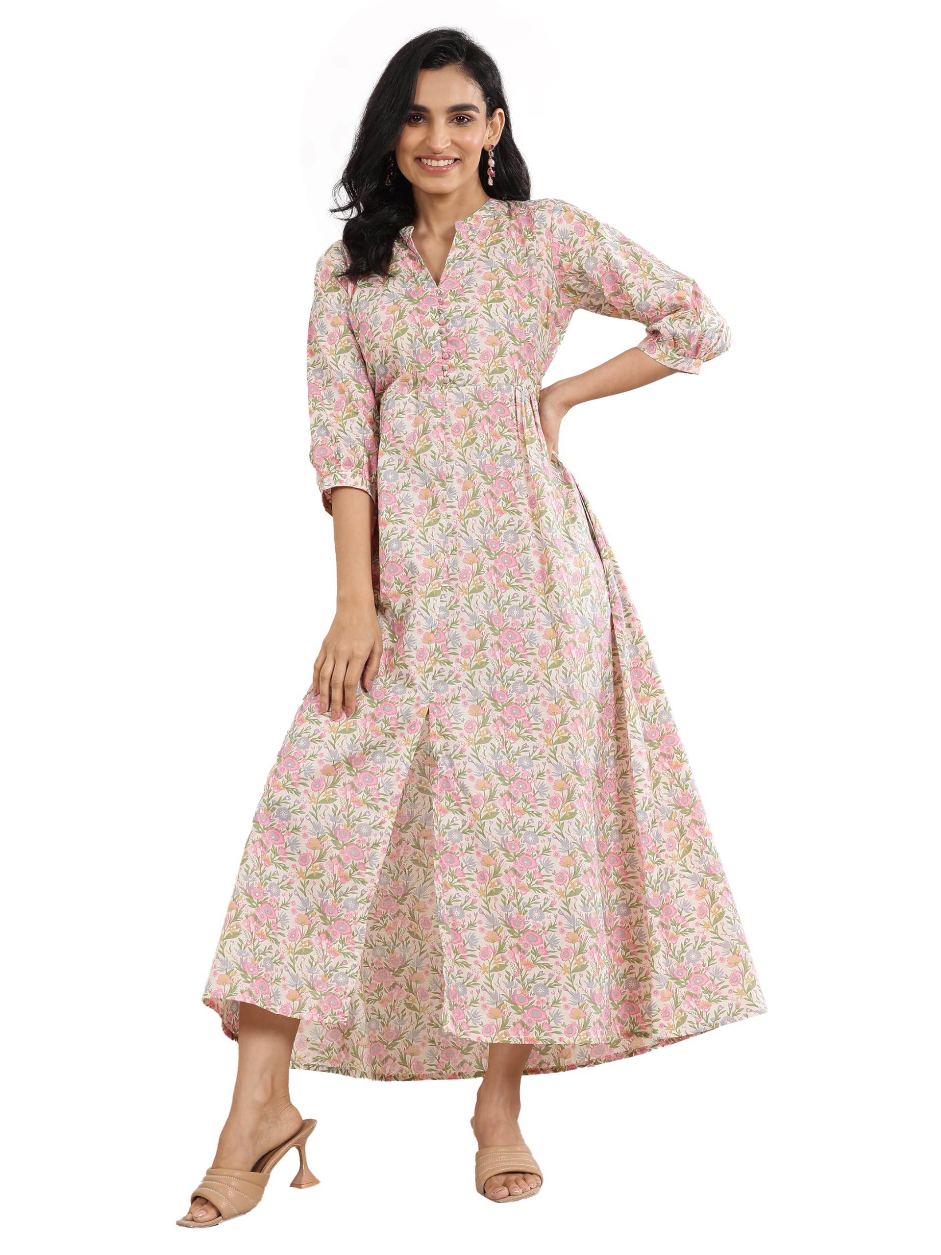 Libas Womens Printed Silk Blend A-Line Dress For Women Pink