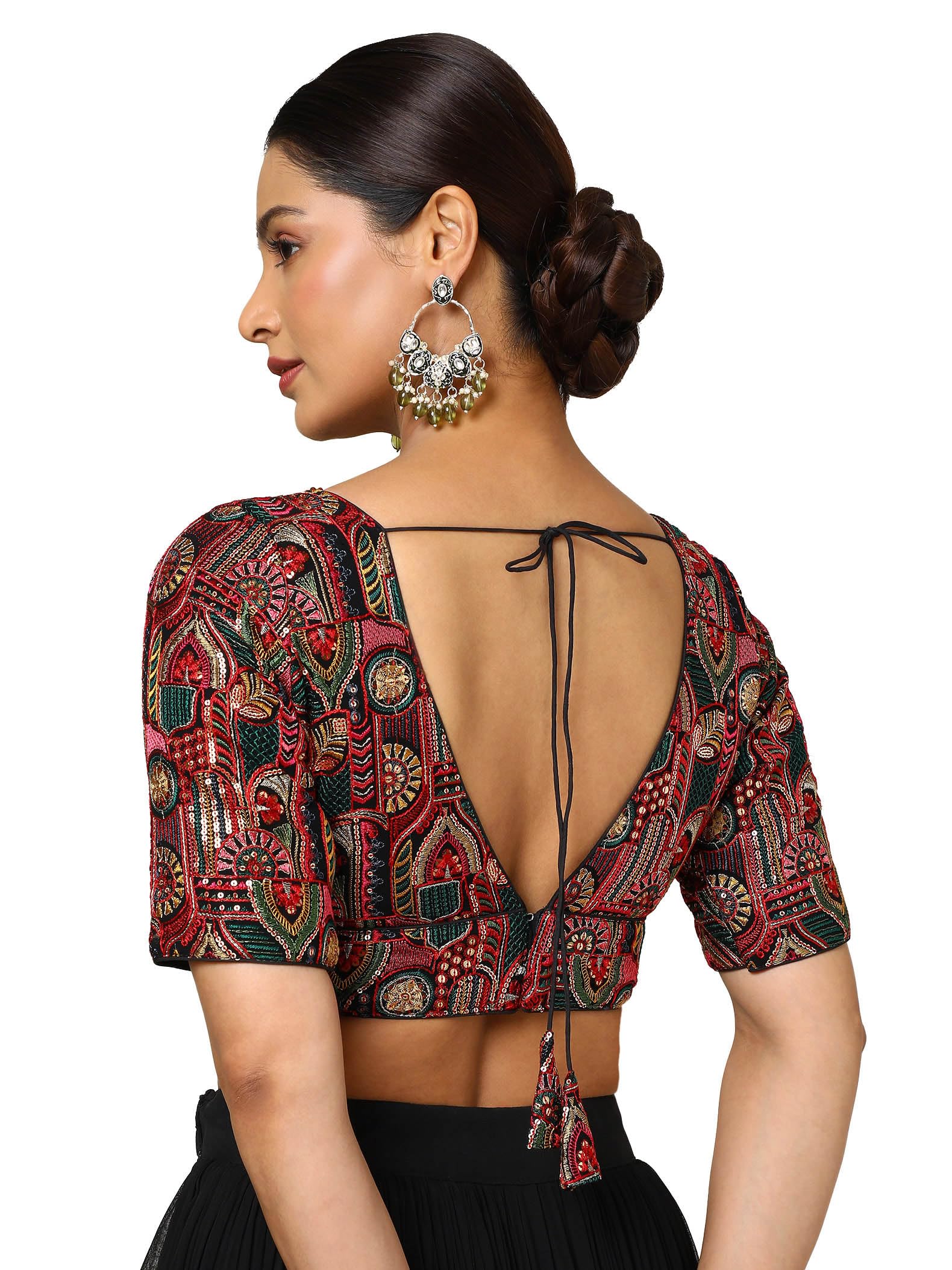 Soch Womens Black Georgette Embroidered Padded Blouse With Sequins