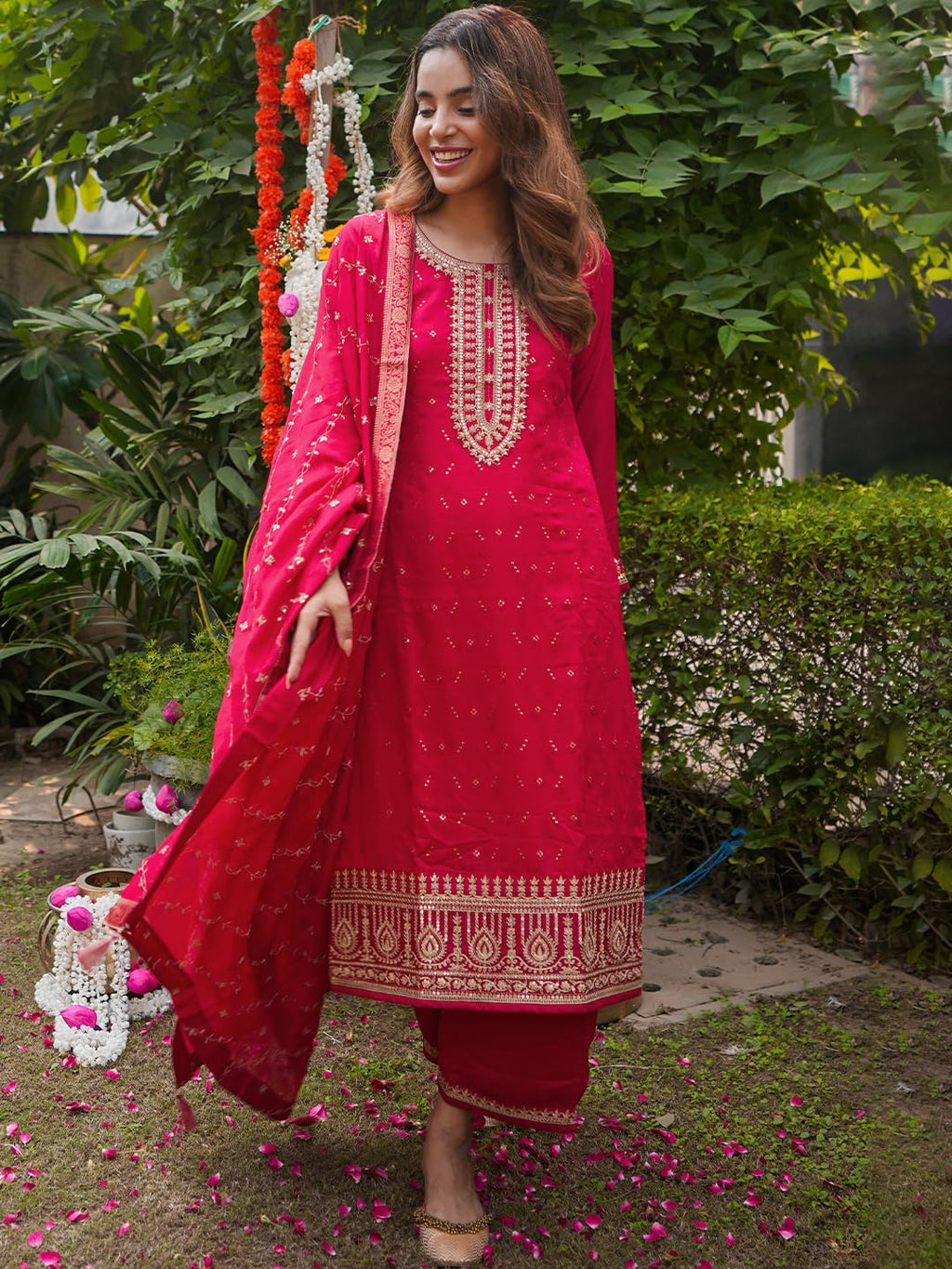 Libas WomenS Silk Blend Kurta Sets (33419O_Magenta
