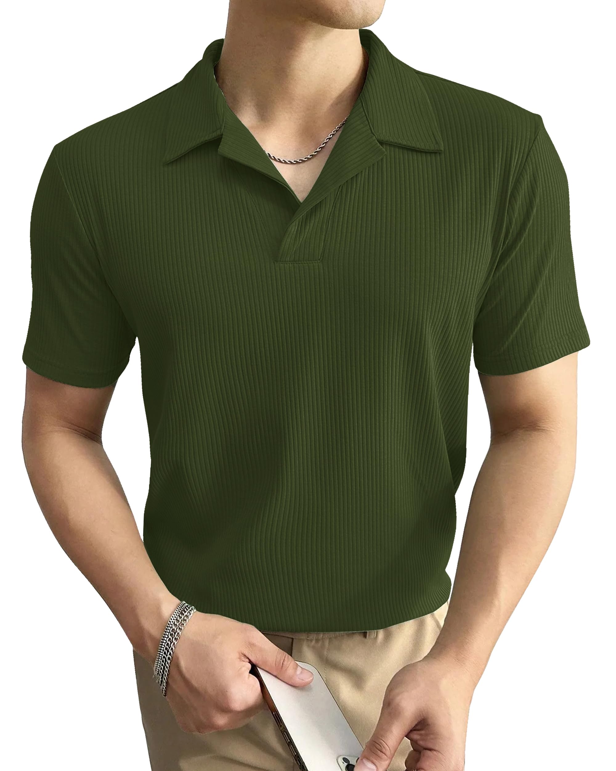 I ENTERPRISE Cotton Blend Regular Fit Round Spread Collar Solid Short Sleeve T-Shirt for Men & Boys Color :- Green Size :-XL