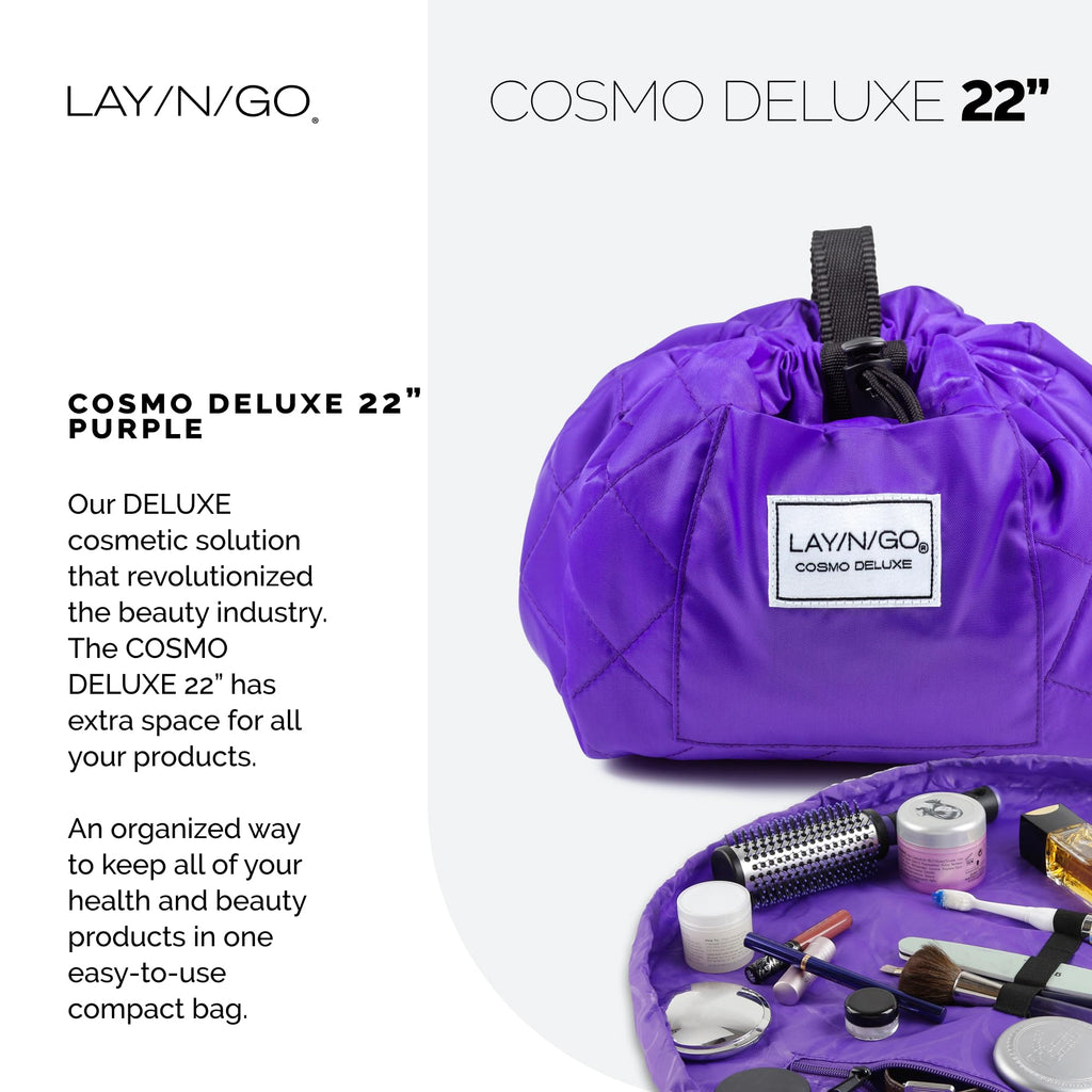 Lay-n-Go Cosmo Deluxe Drawstring Cosmetic Pouch & Makeup Bag Organizer, Toiletry Bag for Travel, Gifts, and Daily Use, 22 inch