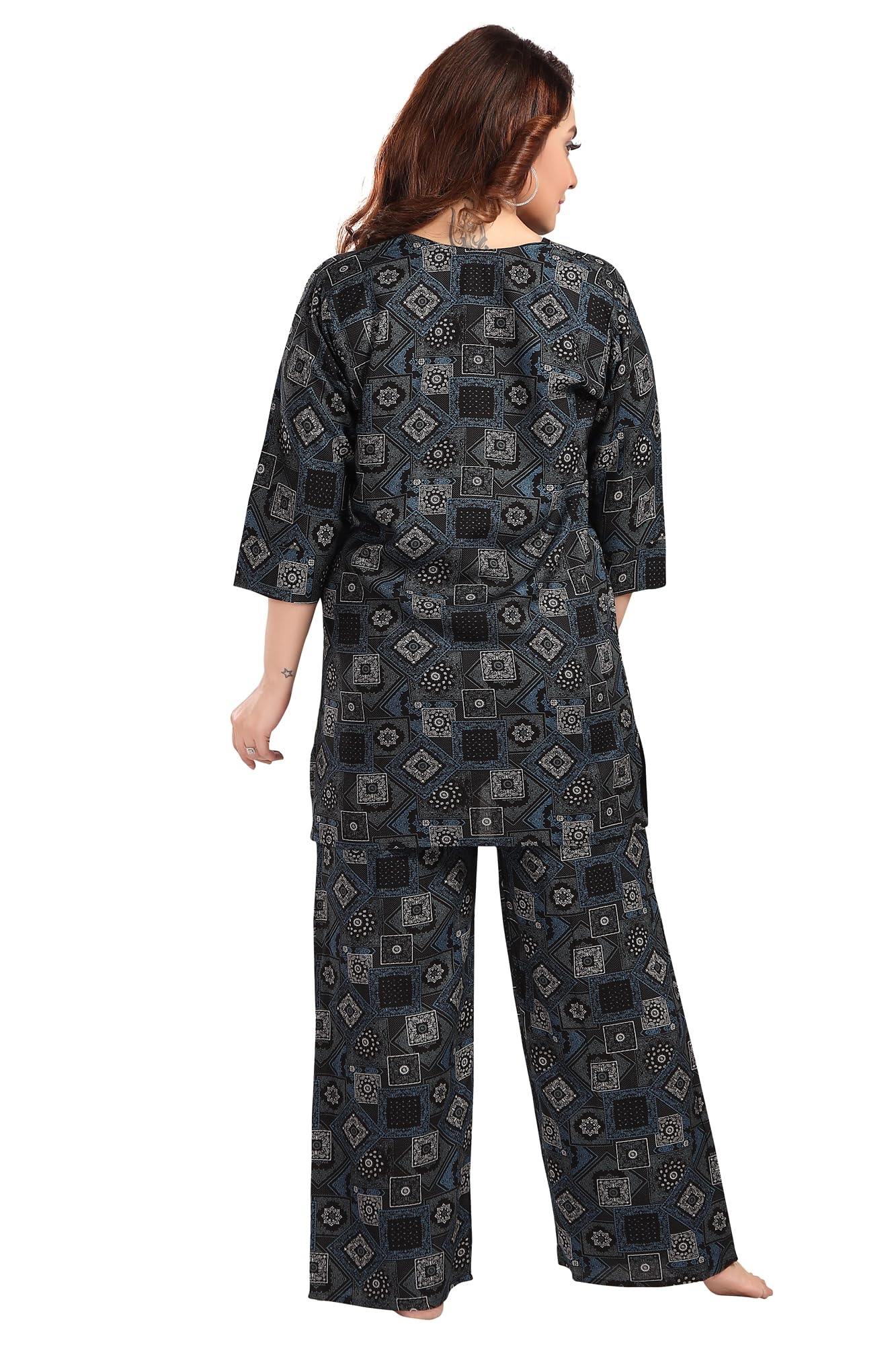 Fabme Women'S Geomatric Print, Black, All Over Print Rayon Coord Set