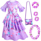 Kaisebile Princess Costume Dress for Girls Birthday Halloween Party Dress Up with Bag,Leis Necklace Headband 9-10 Years