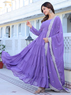 Fashion Basket Georgette Solid Anarkali Kurta Set For Women Lavender