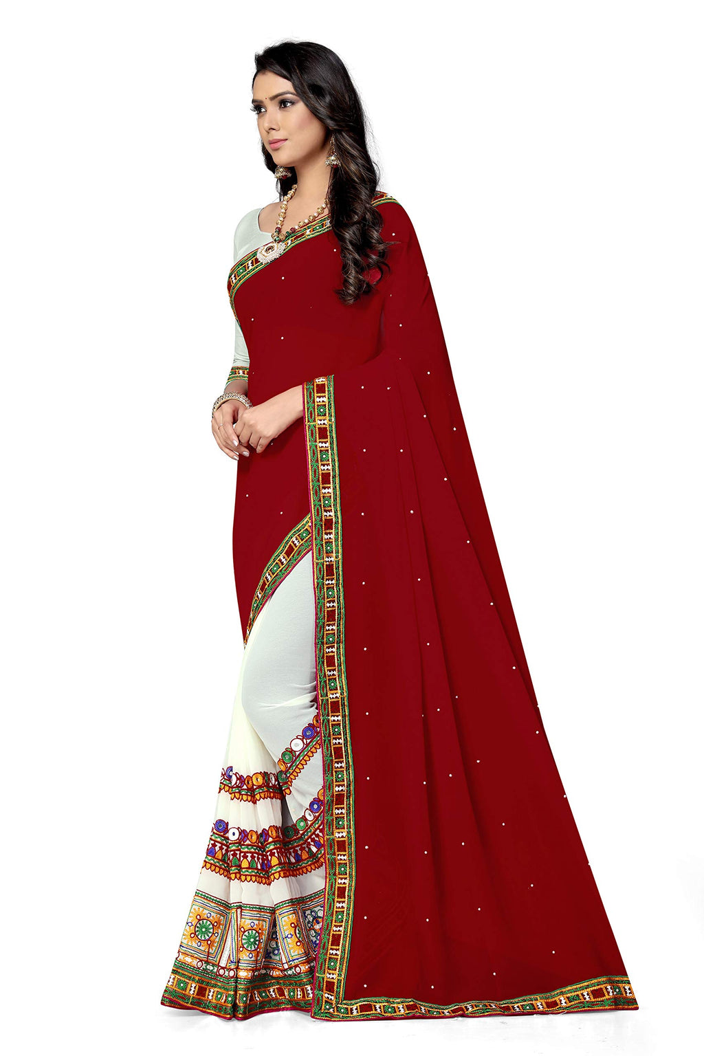 SERONA FABRICS Womens Embroidered Georgette Saree with Blouse Piece