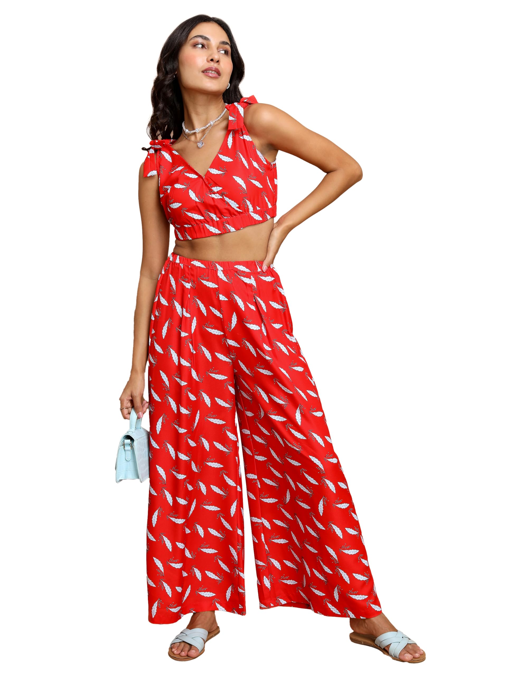 Ketch WomenS Polyester Mini Co-Ord Set (Khce000099_Red