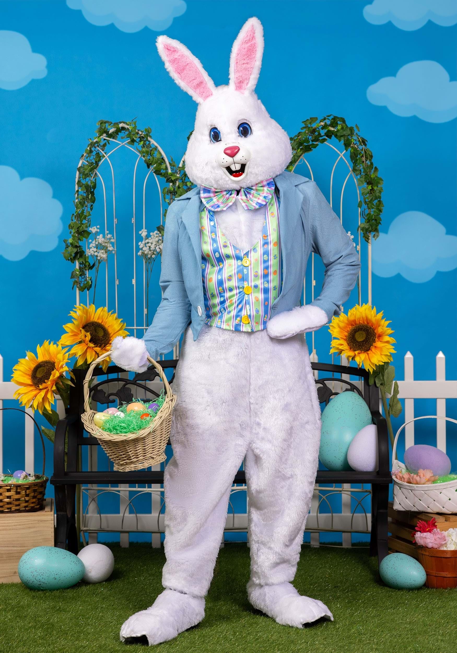 California Costumes Mens Deluxe Easter Bunny Costume, White/Blue, Large/X-Large