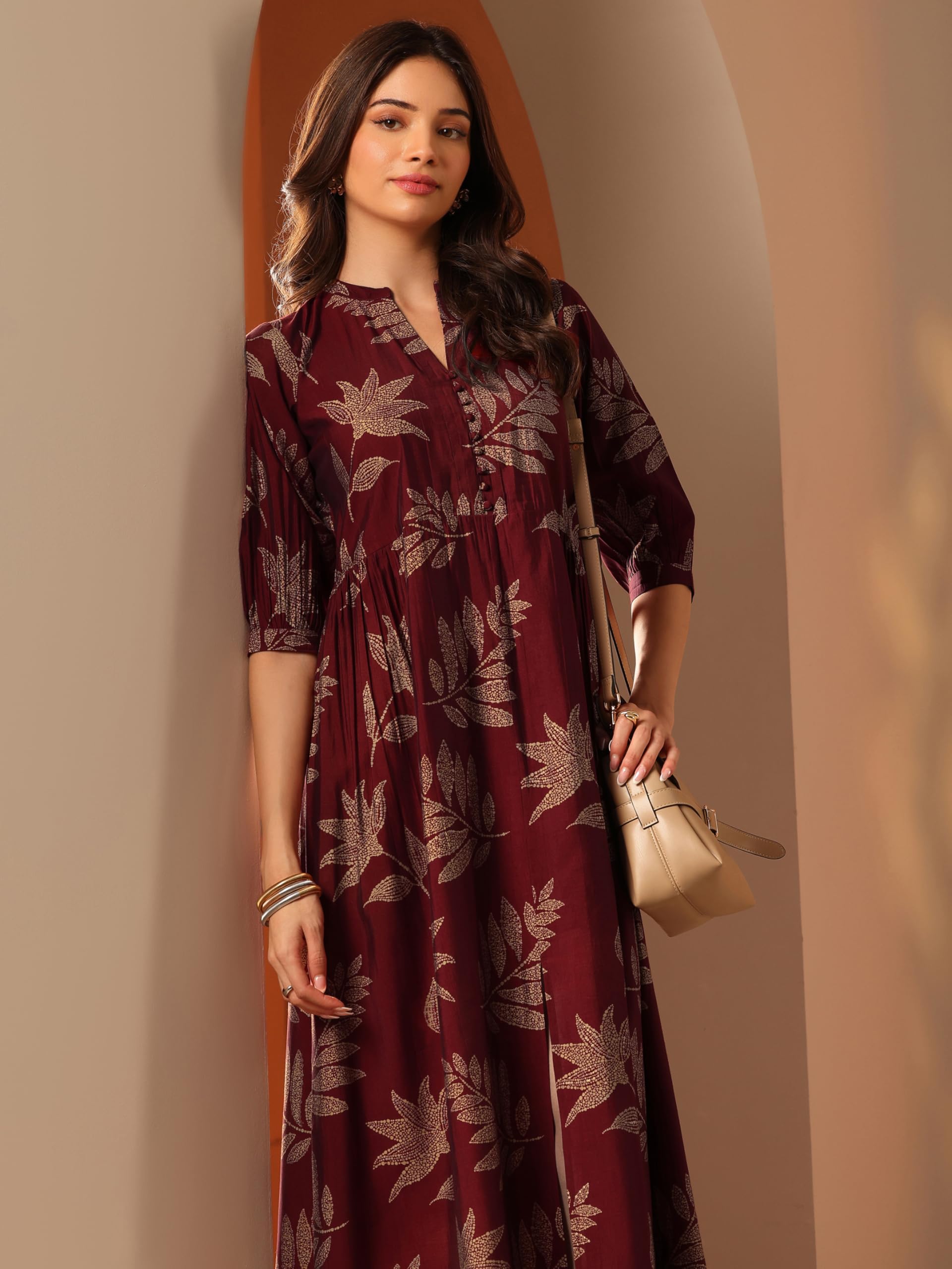 Libas WomenS Silk Fit And Flare Above The Knee Dress (29789_Maroon