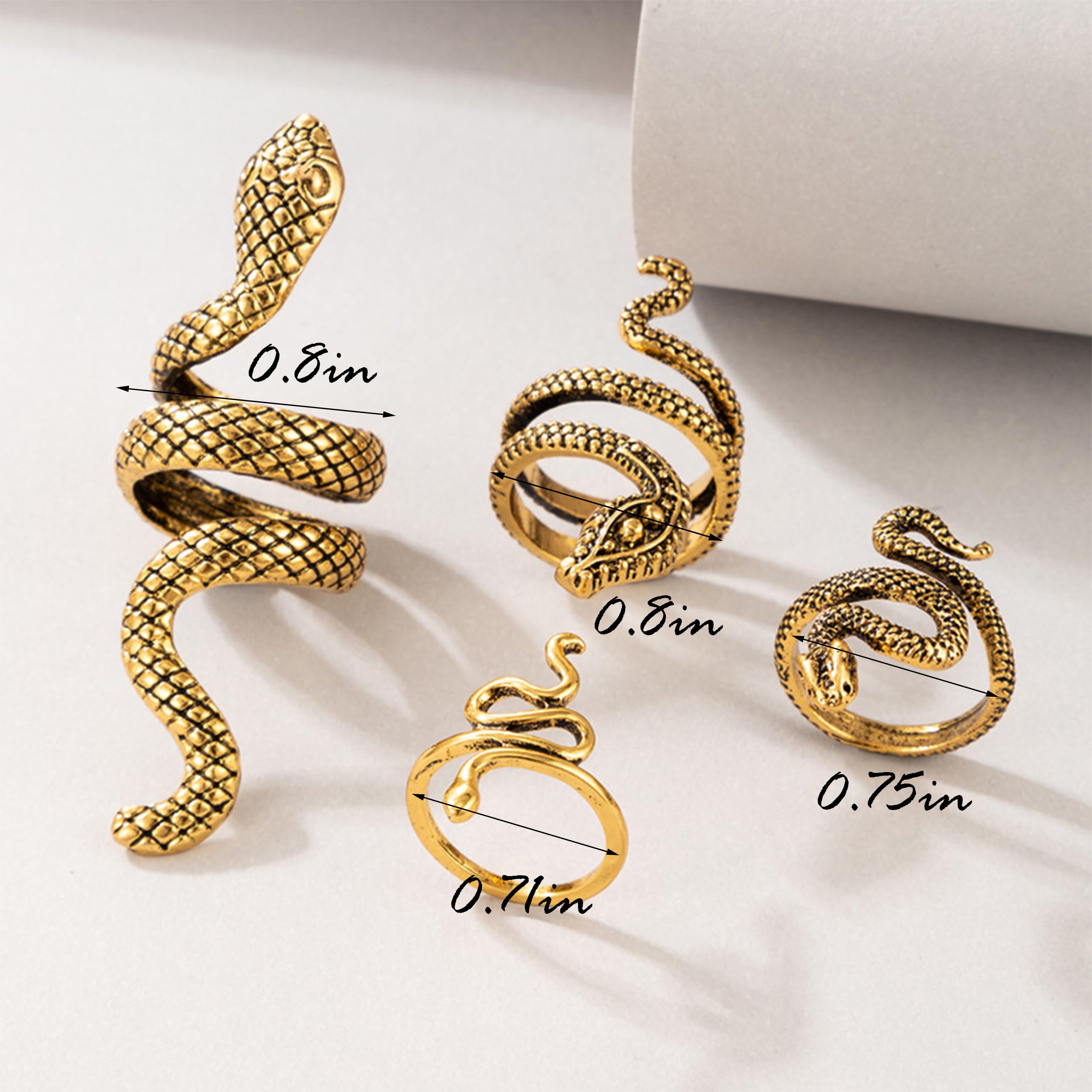 Frodete Snake Stackable Rings for Women Snake Jewelry Set Adjustable Vintage Reptile Serpent Rings Punk Goth Knuckle Rings Hallo
