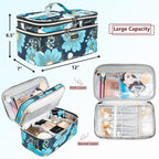 AMOIGEE Double Layer Makeup Train Case - Travel Bag Organizer for Makeup Brushes, Bottles, Palettes, Sponges and Cosmetics
