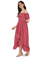 Oomph! Flared Dress For Women Stylish | Long One Piece For Women | Off Shoulder Puff Sleeve Long Dress | Floral Print Maxi One P