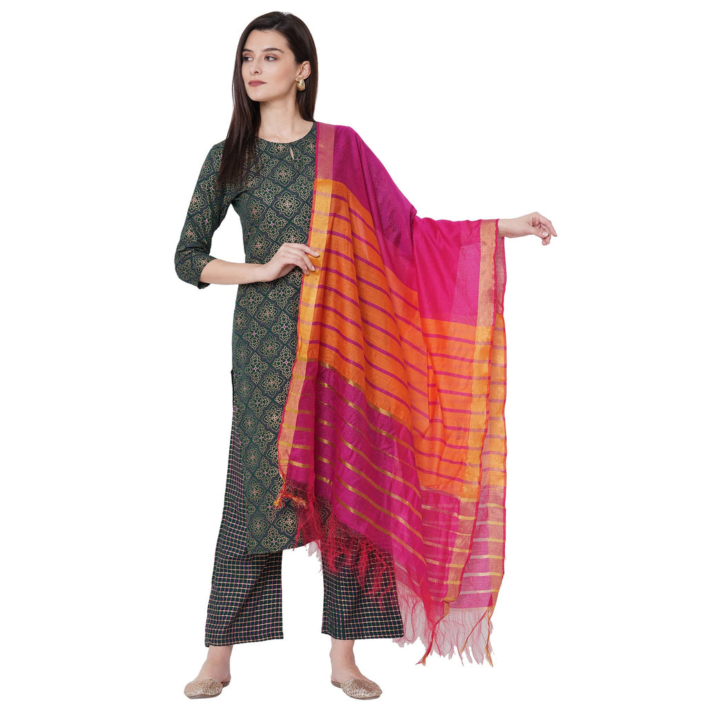 ANNI DESIGNER Women's Cotton Straight Kurta with Palazzo (KUR118_S_Orange_Small)