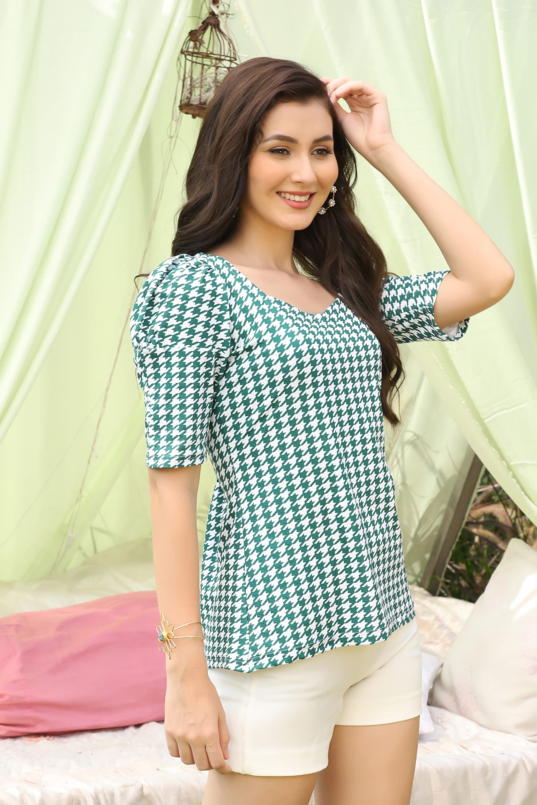 OM SAI LATEST CREATION Women Printed Slub Rayon Top with Half Sleeves for Office Wear, Casual Wear,Top for Women/Girls Top (Medi