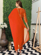 ANNI DESIGNER Womens Rayon Blend Straight Bandhej Printed Kurta with Pant & Dupatta (Turae Orange_S_Orange_Small)