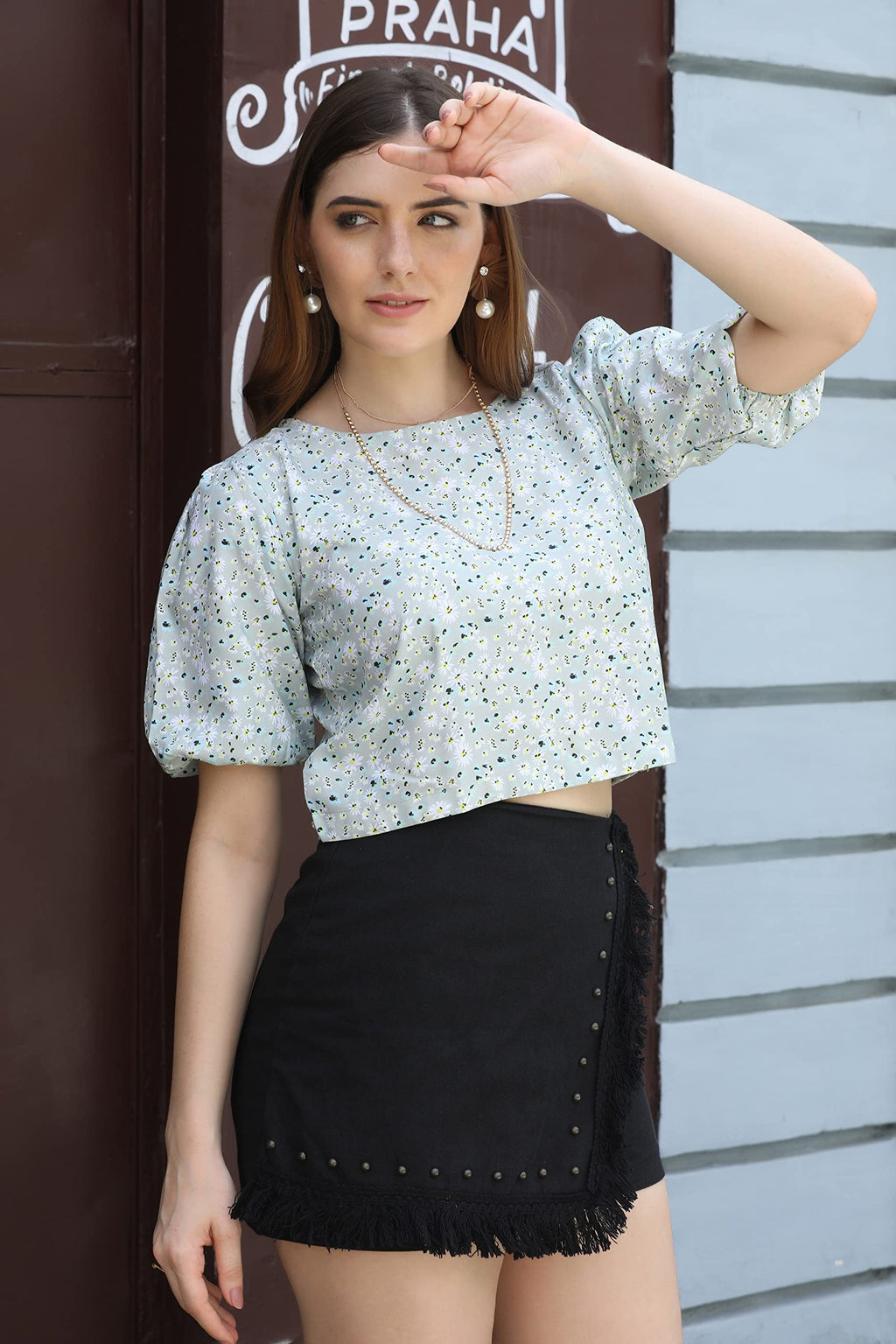 Leriya Fashion Women Crop Floral Top With Cap Sleeves For Office Wear, Casual Wear Both Use To Western Top & Saree For Blouse (X