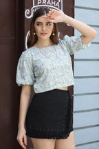 Leriya Fashion Women Crop Floral Top With Cap Sleeves For Office Wear, Casual Wear Both Use To Western Top & Saree For Blouse (X