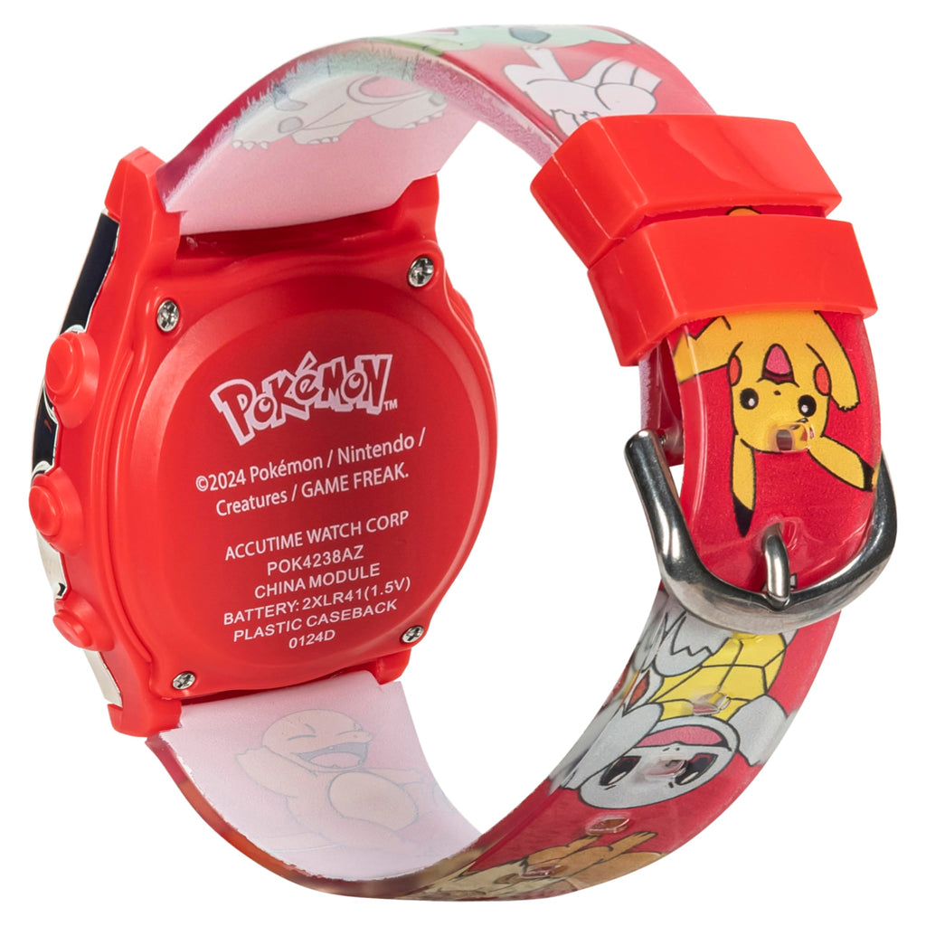 Accutime Kids Pokemon Pikachu Digital LCD Quartz Red Wrist Watch with Red Strap, Cool Inexpensive Gift & Party Favor for Boys, G