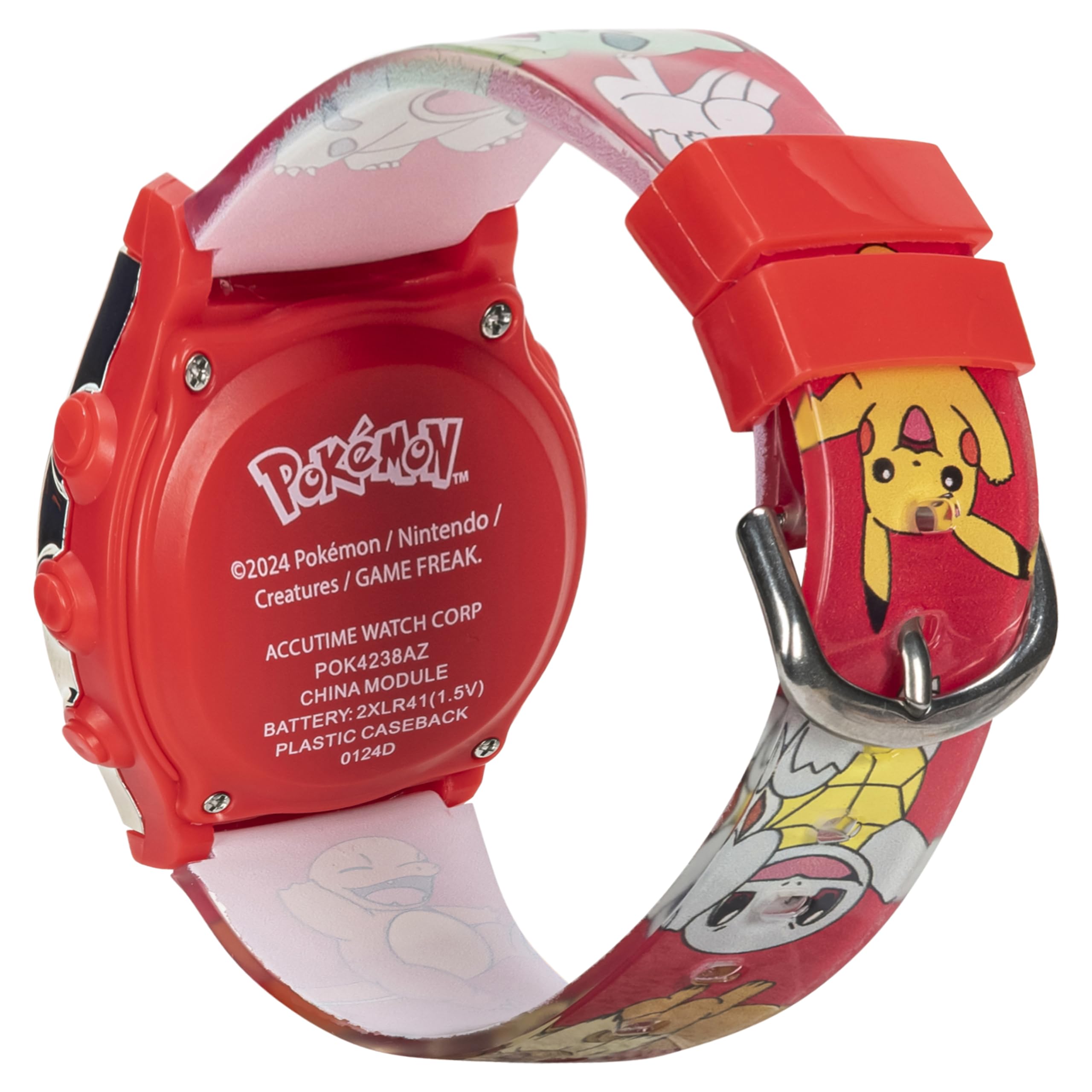 Accutime Kids Pokemon Pikachu Digital LCD Quartz Red Wrist Watch with Red Strap, Cool Inexpensive Gift & Party Favor for Boys, G