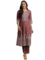 Libas Womens Printed Crepe Straight Kurta With Trousers