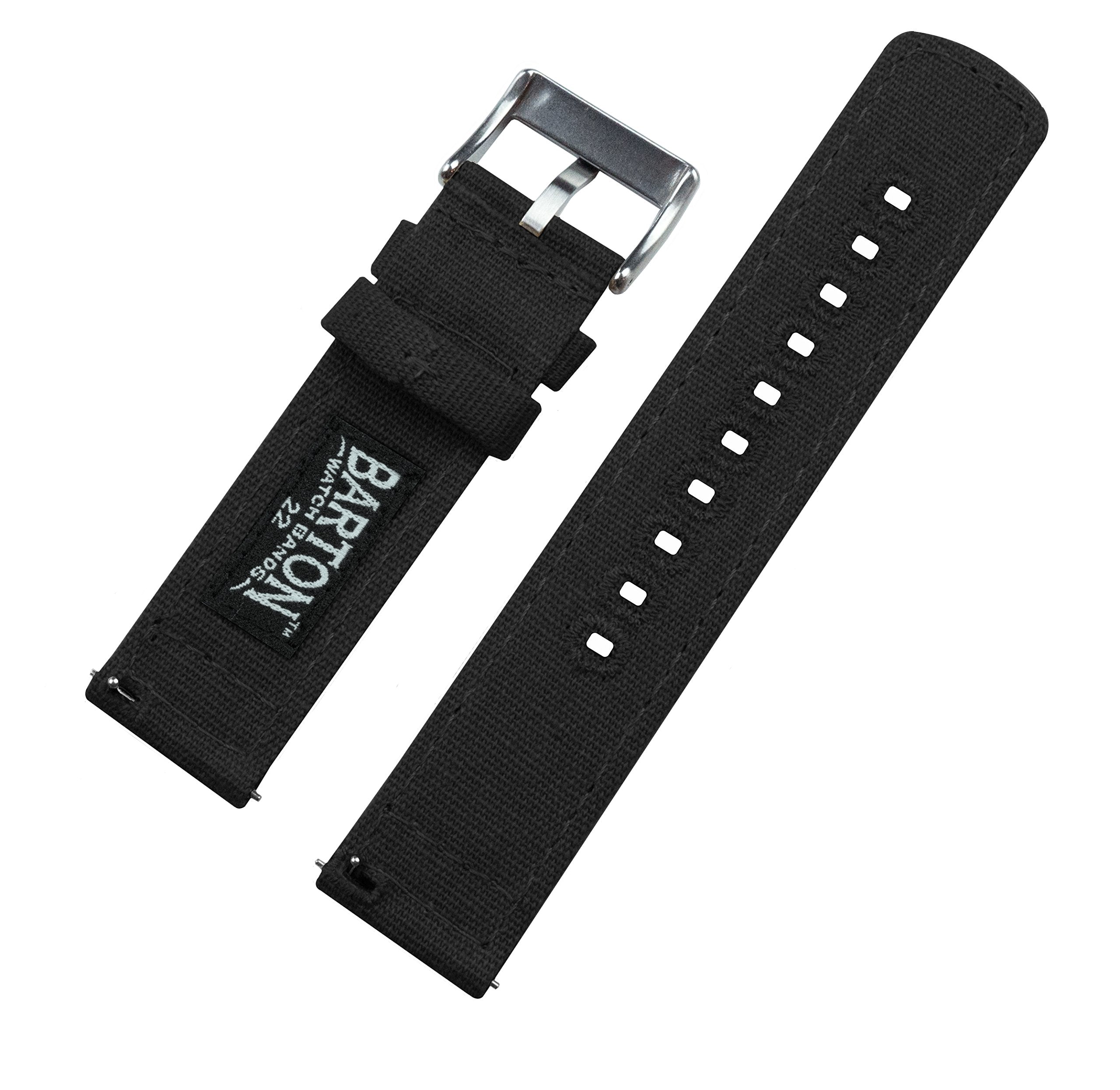 BARTON WATCH BANDS Quick Release Canvas Watch Band Straps, Black, 20mm