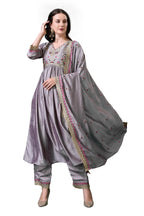 Pratham Blue WomenS Silk Embroidered Anarkali Kurta Palazzos With Dupatta |Kurta Set For Women |Women Kurta |Women Embroidered 