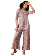 Libas Womens Printed Cotton Night Suit Set For Women Peach