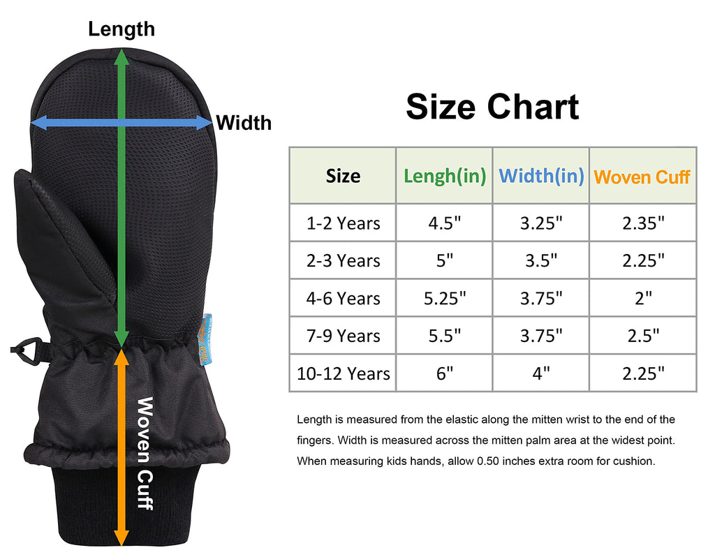 SimpliKids Toddler Snow Gloves Sports Waterproof Winter Kids Ski Mittens,Toddler,Black