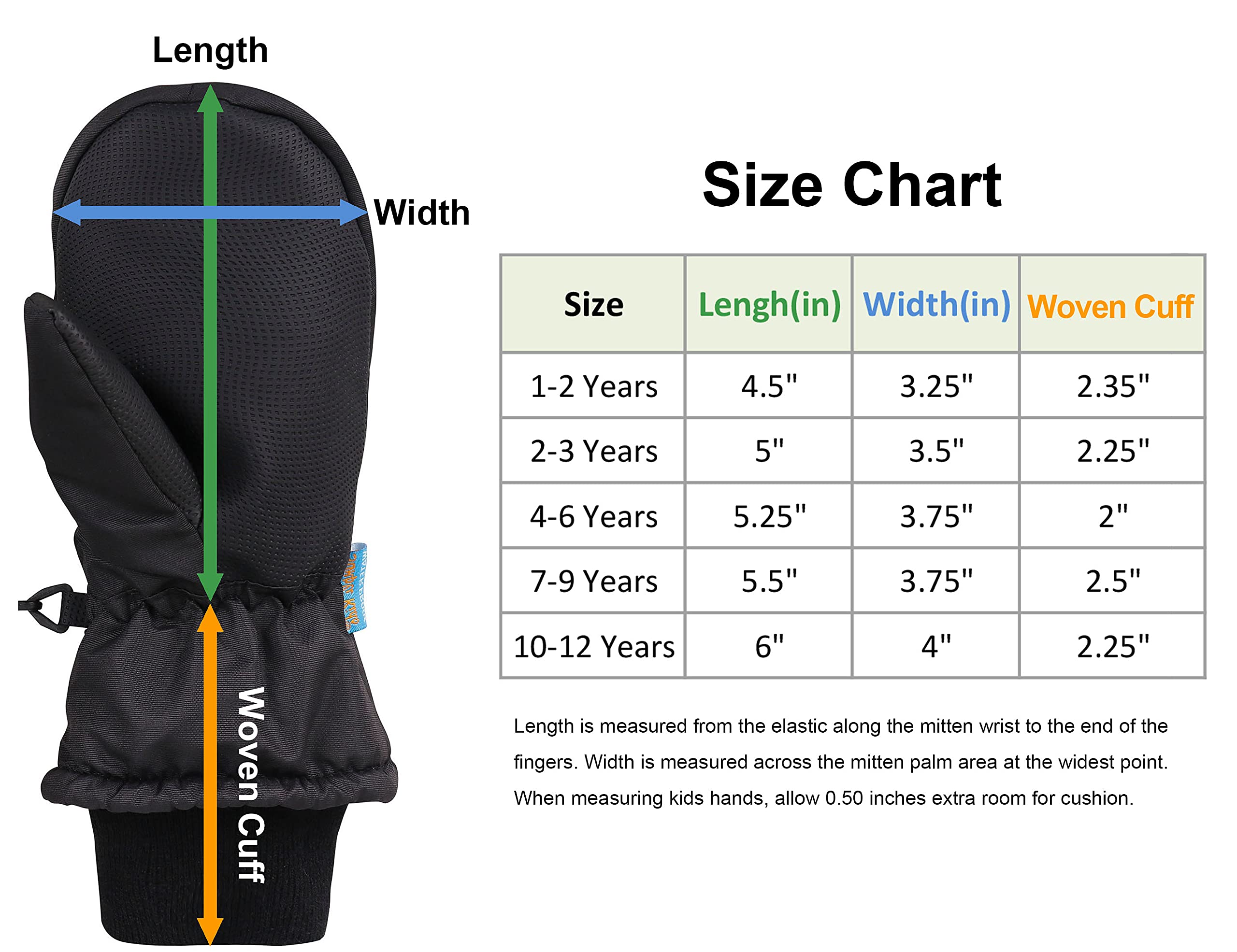 SimpliKids Toddler Snow Gloves Sports Waterproof Winter Kids Ski Mittens,Toddler,Black