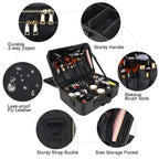 Oewoer Travel Makeup Train Case PU Leather Professional Makeup Case 16 with Adjustable Strap Portable Cosmetic Organizer Artist