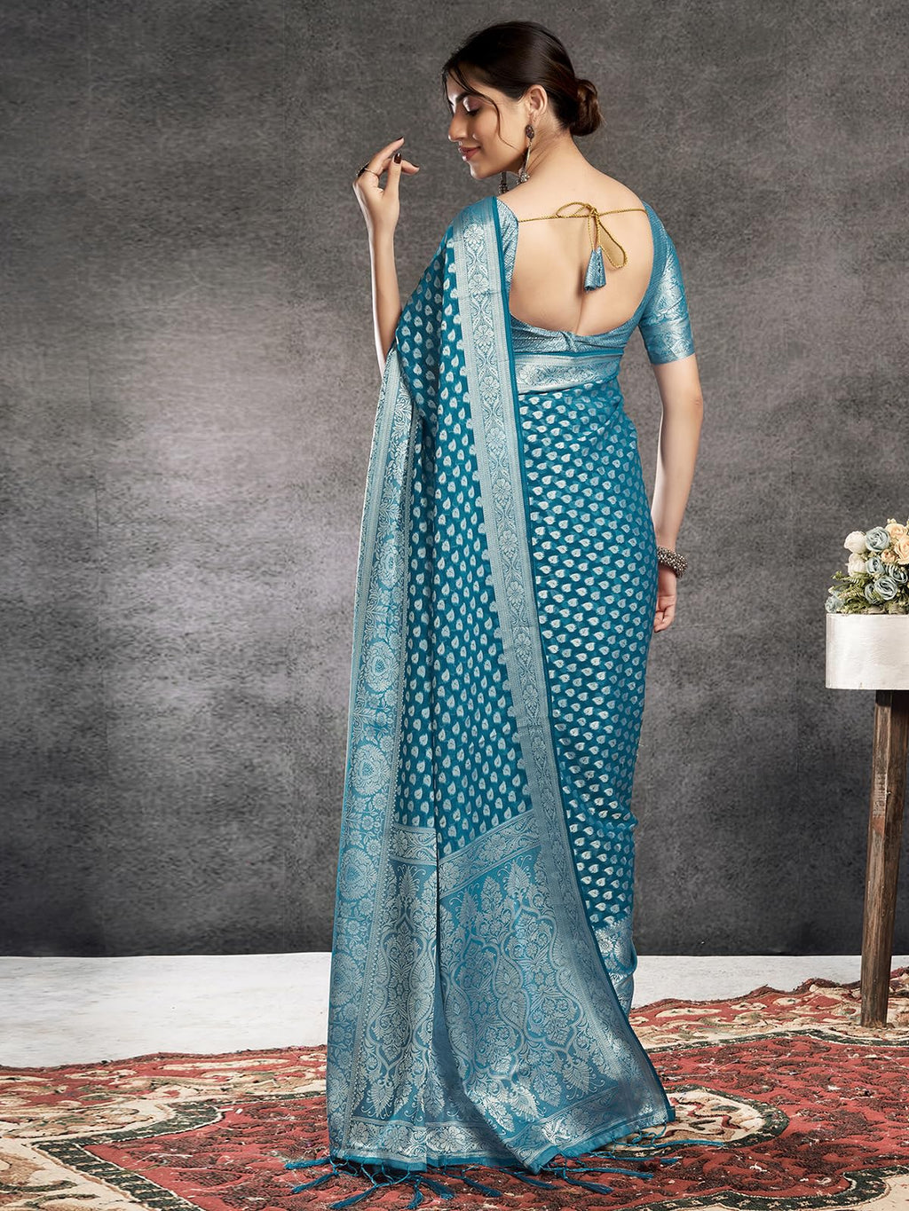 Satrani Womens Georgette Banarasi Jacquard Saree with Unstitched Blouse Piece