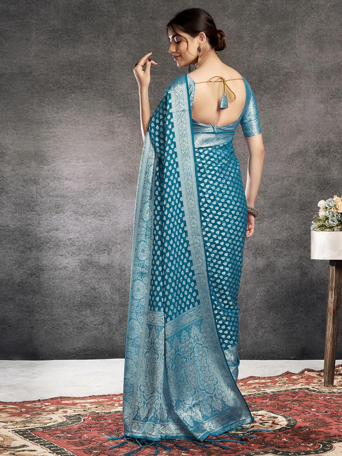 Satrani Womens Georgette Banarasi Jacquard Saree with Unstitched Blouse Piece