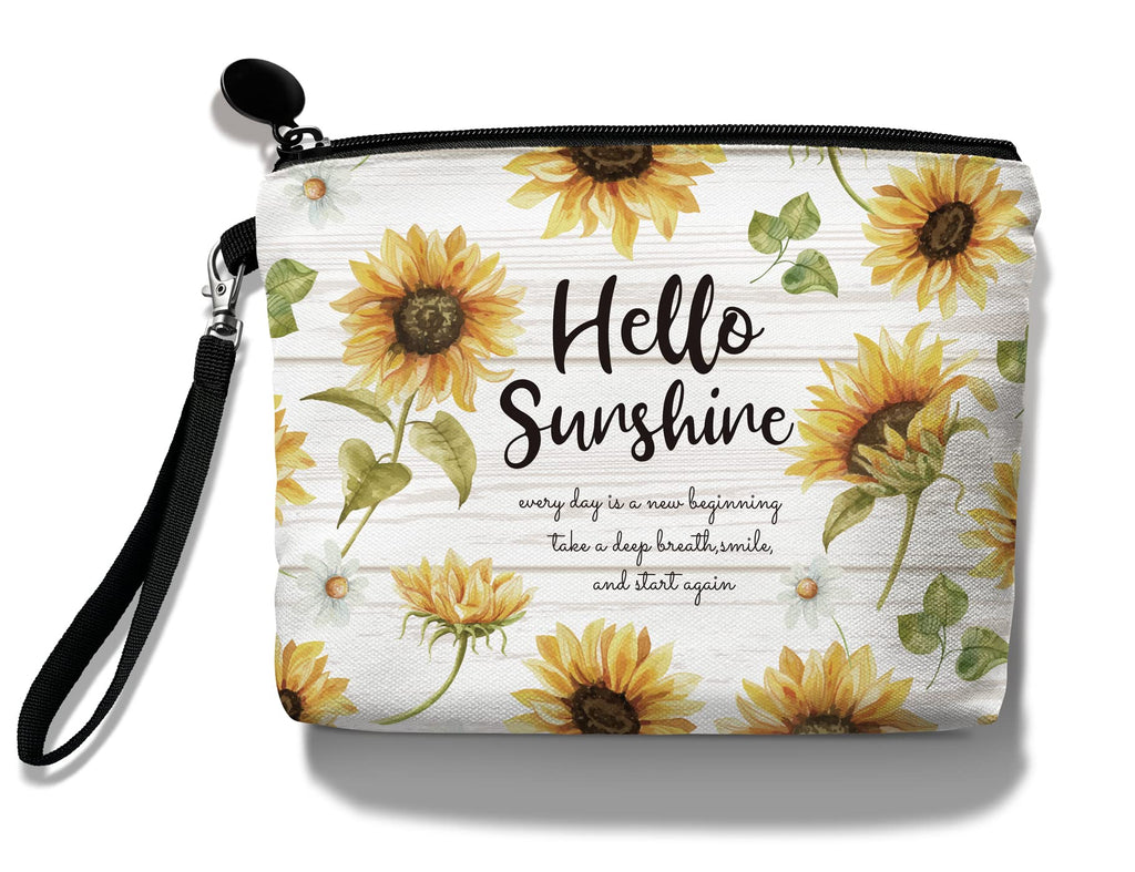 Hglian Sunflower Travel Makeup Bag Inspirational Cosmetic Toiletry Bags Cute Zipper Wristlet Pouch for Purse Travel Accessories 