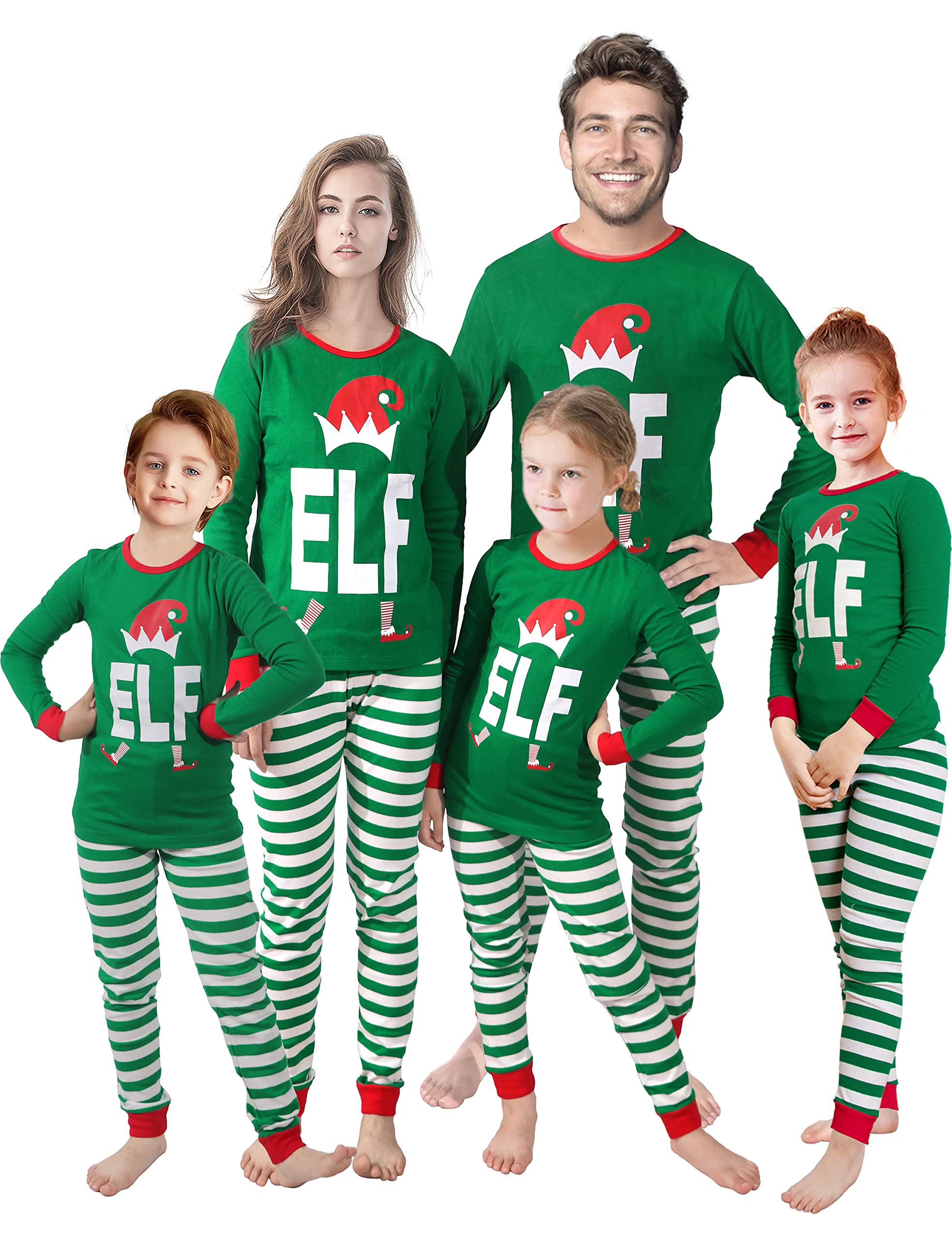 Family Feeling Baby Infant Holiday Christmas Elf 2022 Matching Family Long Sleeves Pajamas Set Green Size 18-24M