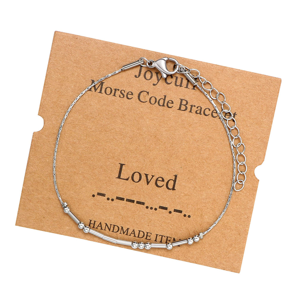 JoycuFF Loved Morse Code Bracelets for Women Unique Birthday Valentine's Day Christmas Gifts for Her Wife Lover Stainless Steel 