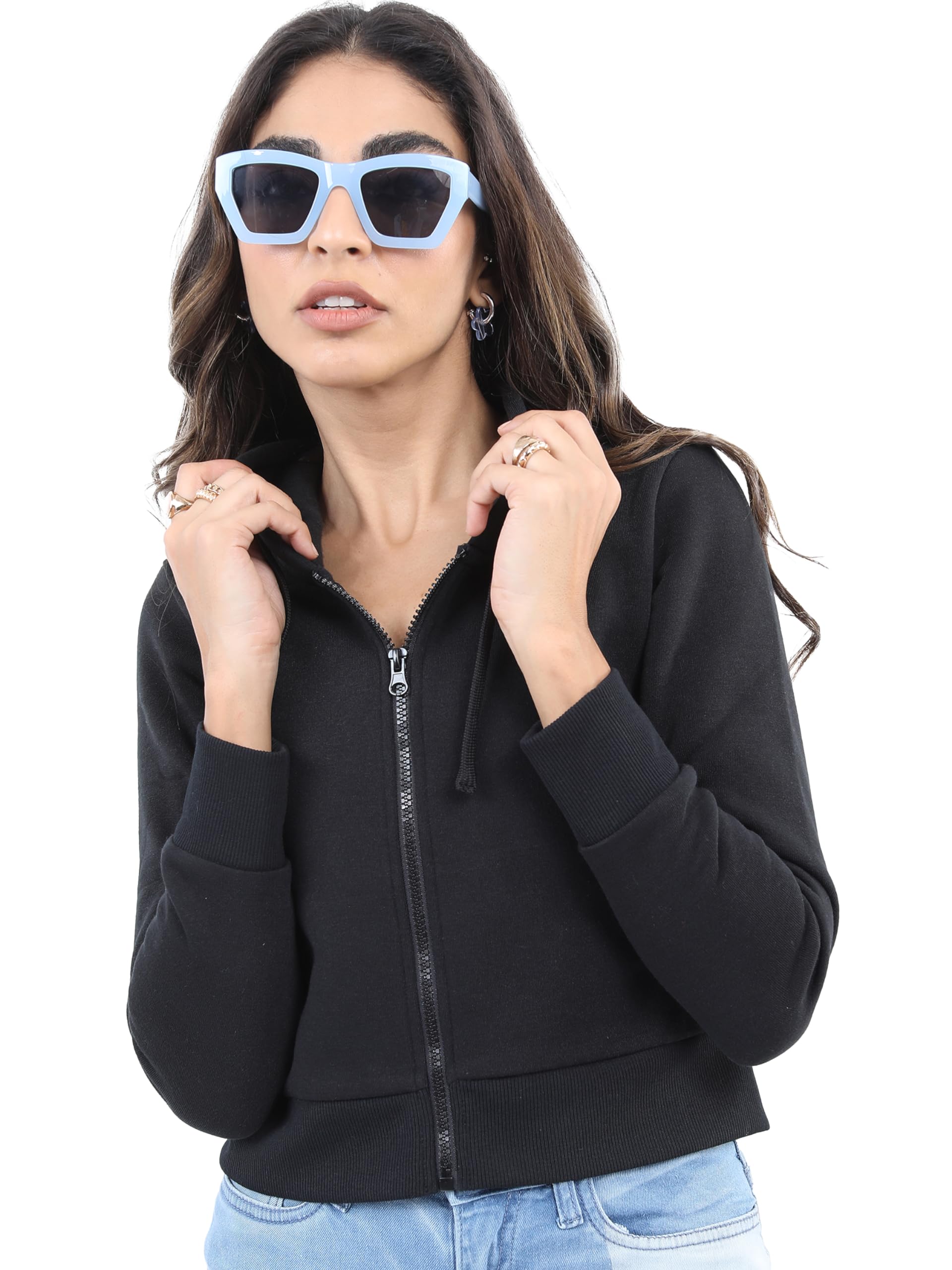 Ketch Polyester Womens Full Sleeve Slim Fit Sweatshirt Khss000061 Black Medium, Hooded Neck