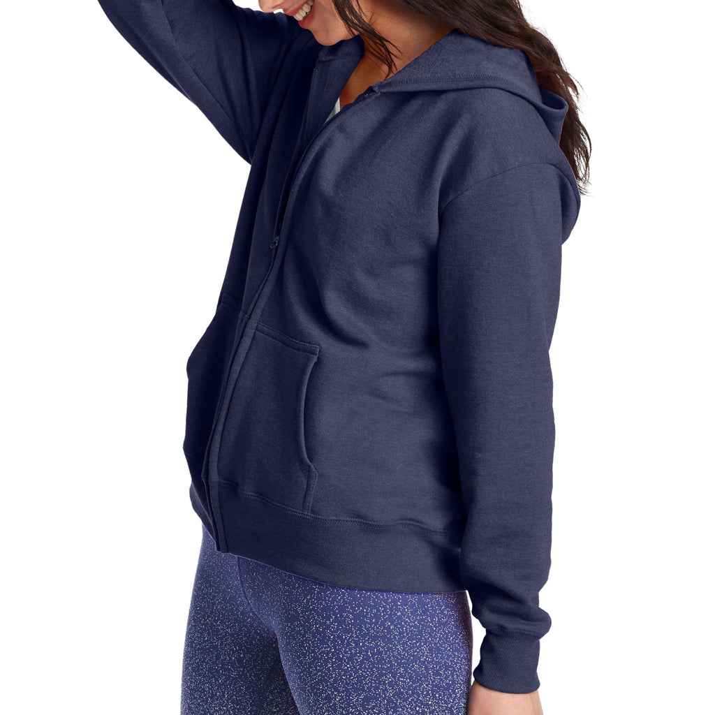 Hanes Women's EcoSmart Full-Zip Hoodie Sweatshirt, Navy Heather, x Large