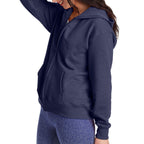 Hanes Women's EcoSmart Full-Zip Hoodie Sweatshirt, Navy Heather, x Large