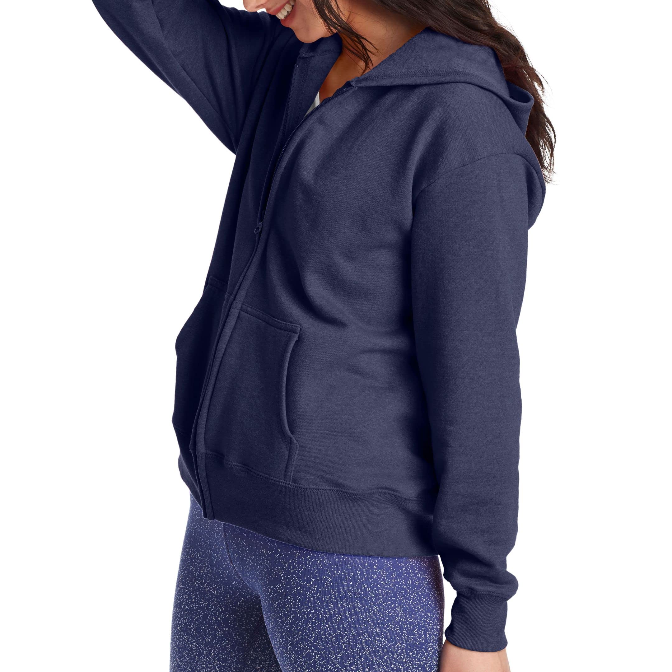 Hanes Women's EcoSmart Full-Zip Hoodie Sweatshirt, Navy Heather, x Large