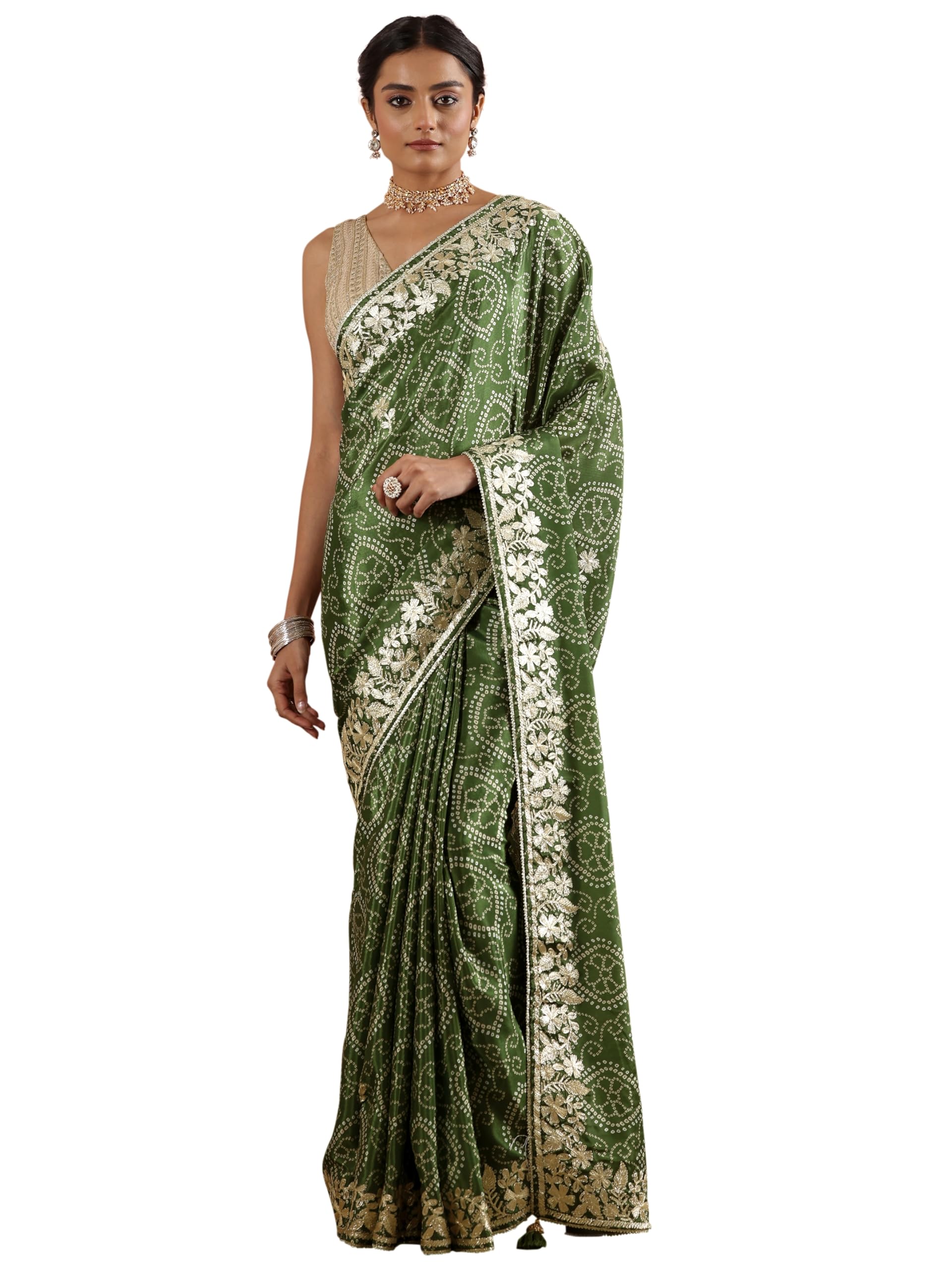 Libas Printed Chinon Saree With Unstitched Blouse Piece